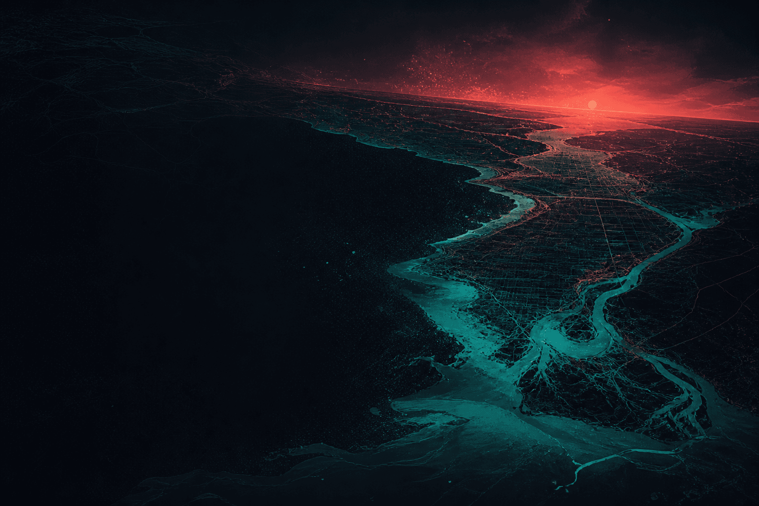 Abstract neon coastal grid illustration